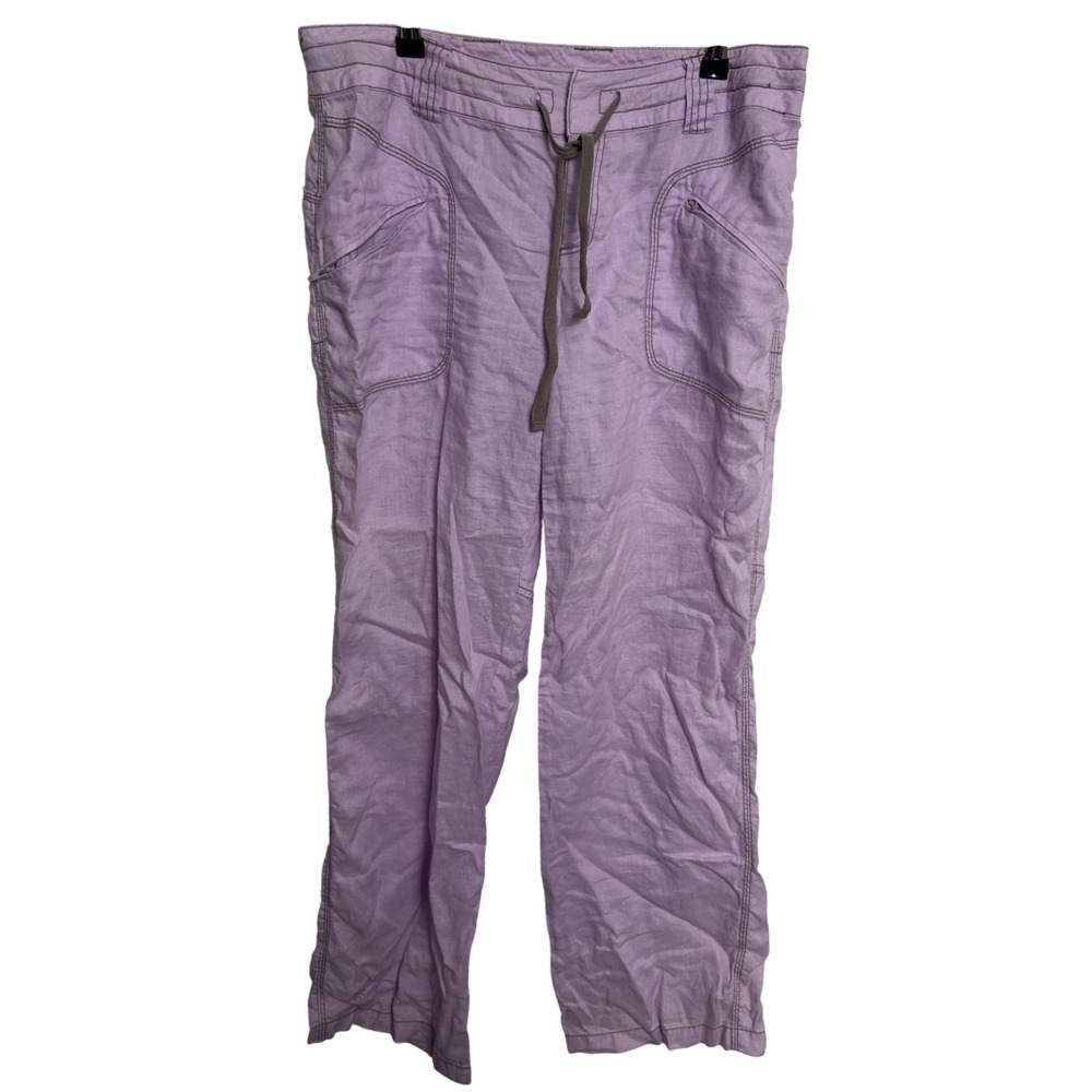Athleta Lavender 100% Linen Cargo Pants Purple Straight Leg Womens 10 Utility - Picture 2 of 10